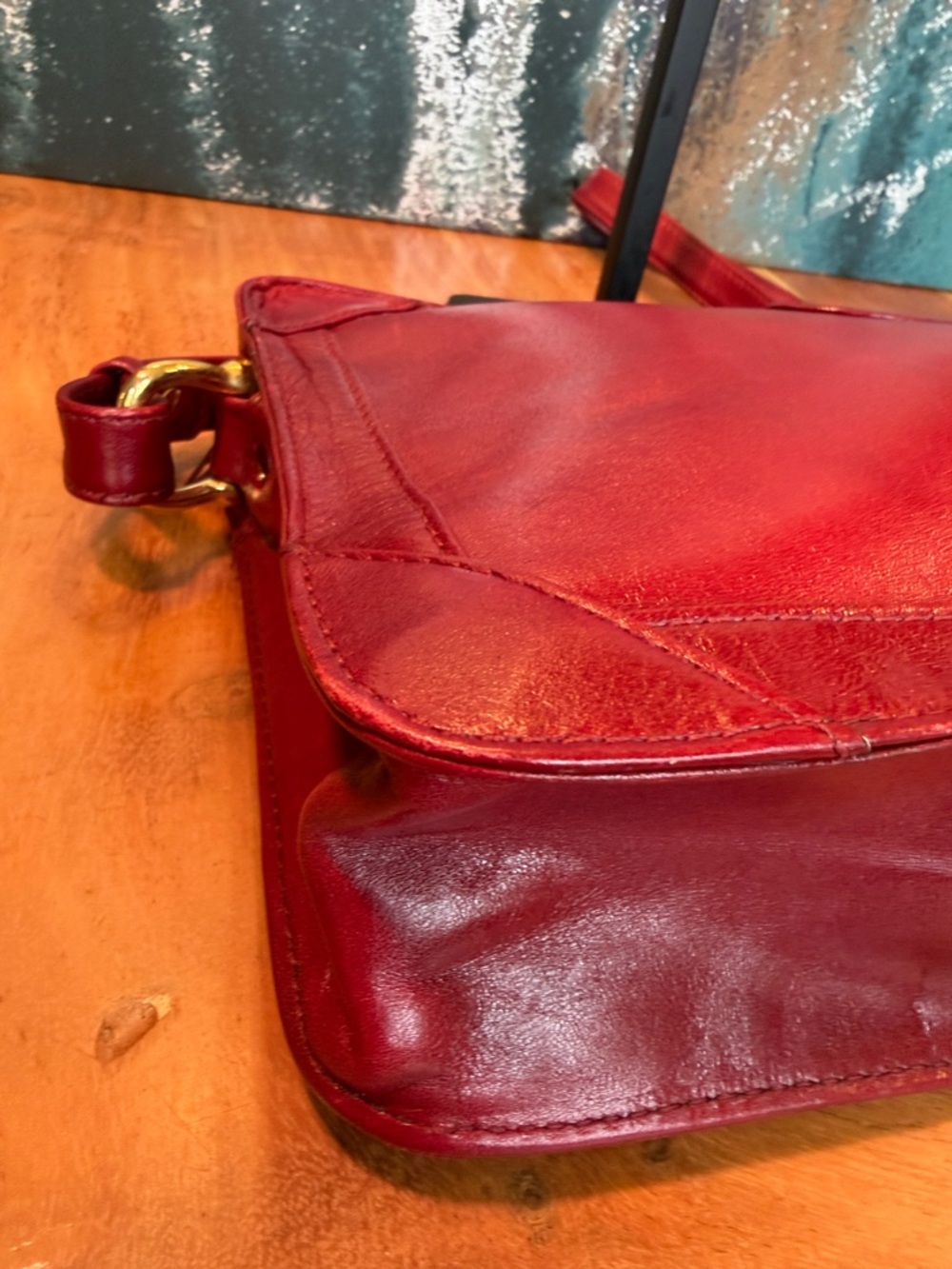 Dansk Vintage 1990s Minimalist Leather Crossbody Bag Burgundy (GUC) - Picture 11 of 16